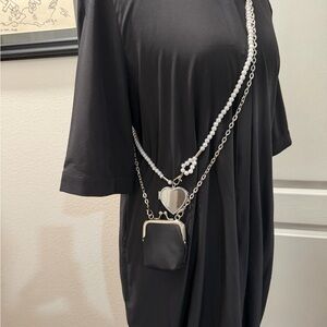 Vintage Crossbody Black Bag with Silver Heart Mirror